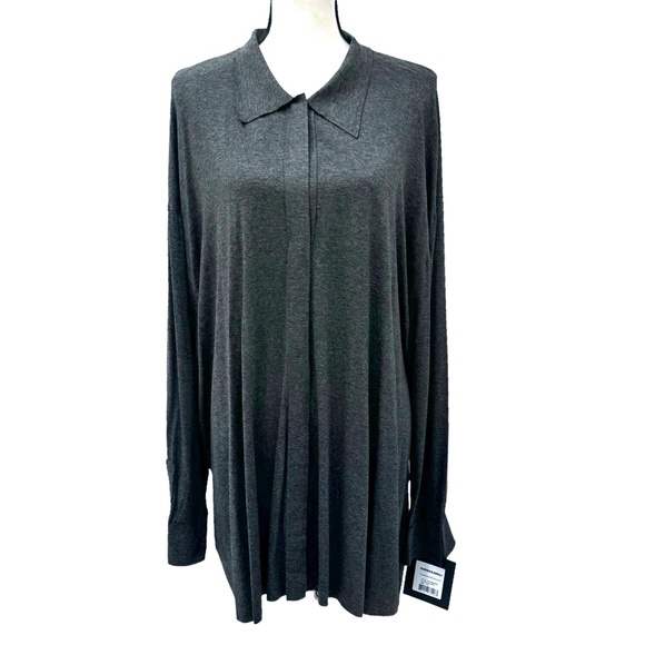 NORMA KAMALI DARK GRAY OVERSIZED BOYFRIEND NK SHIRT - NWT - Picture 5 of 16